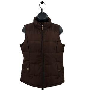 Charter Club Zip Up Puffer Vest WMNS SZ Small Brown Lined Winter Quilted Jacket